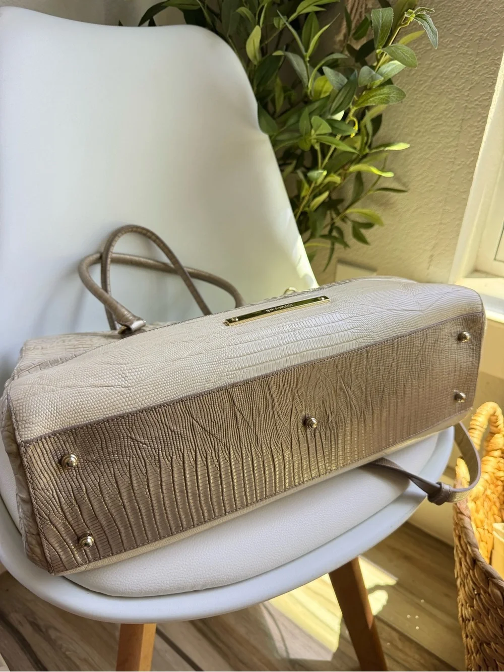 Brahmin Ivory Cream Croc Embossed Leather Large Tote Satchel Shoulder Bag